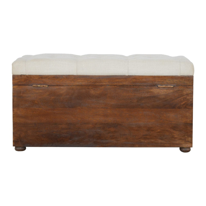 Handcrafted White Linen Storage Trunk - Solid Mango Wood Blanket Chest for Bedroom - product view 9 showing handcrafted...
