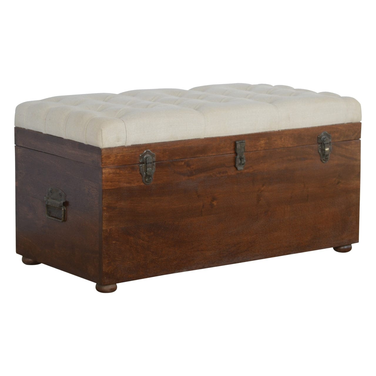 Handcrafted White Linen Storage Trunk - Solid Mango Wood Blanket Chest for Bedroom - product view 2 showing handcrafted...