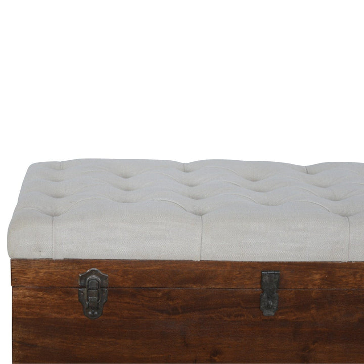 Handcrafted White Linen Storage Trunk - Solid Mango Wood Blanket Chest for Bedroom - product view 4 showing handcrafted...
