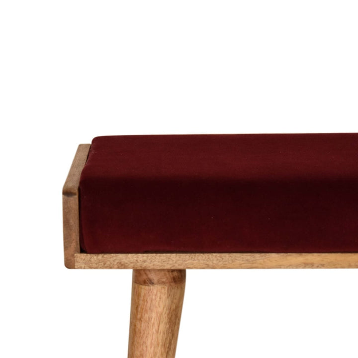 Handcrafted Wine Red Tray Style Footstool - Solid Mango Wood Accent Stool for Living Room - product view 3 showing...