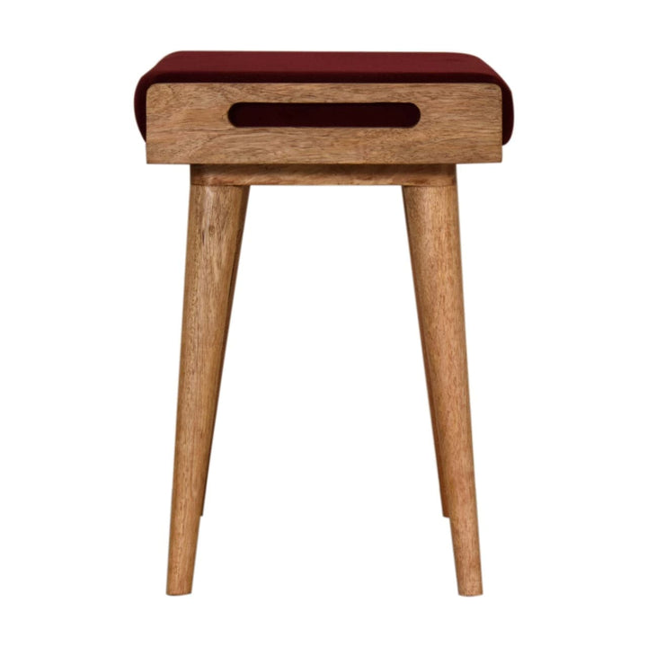 Handcrafted Wine Red Tray Style Footstool - Solid Mango Wood Accent Stool for Living Room - product view 6 showing...