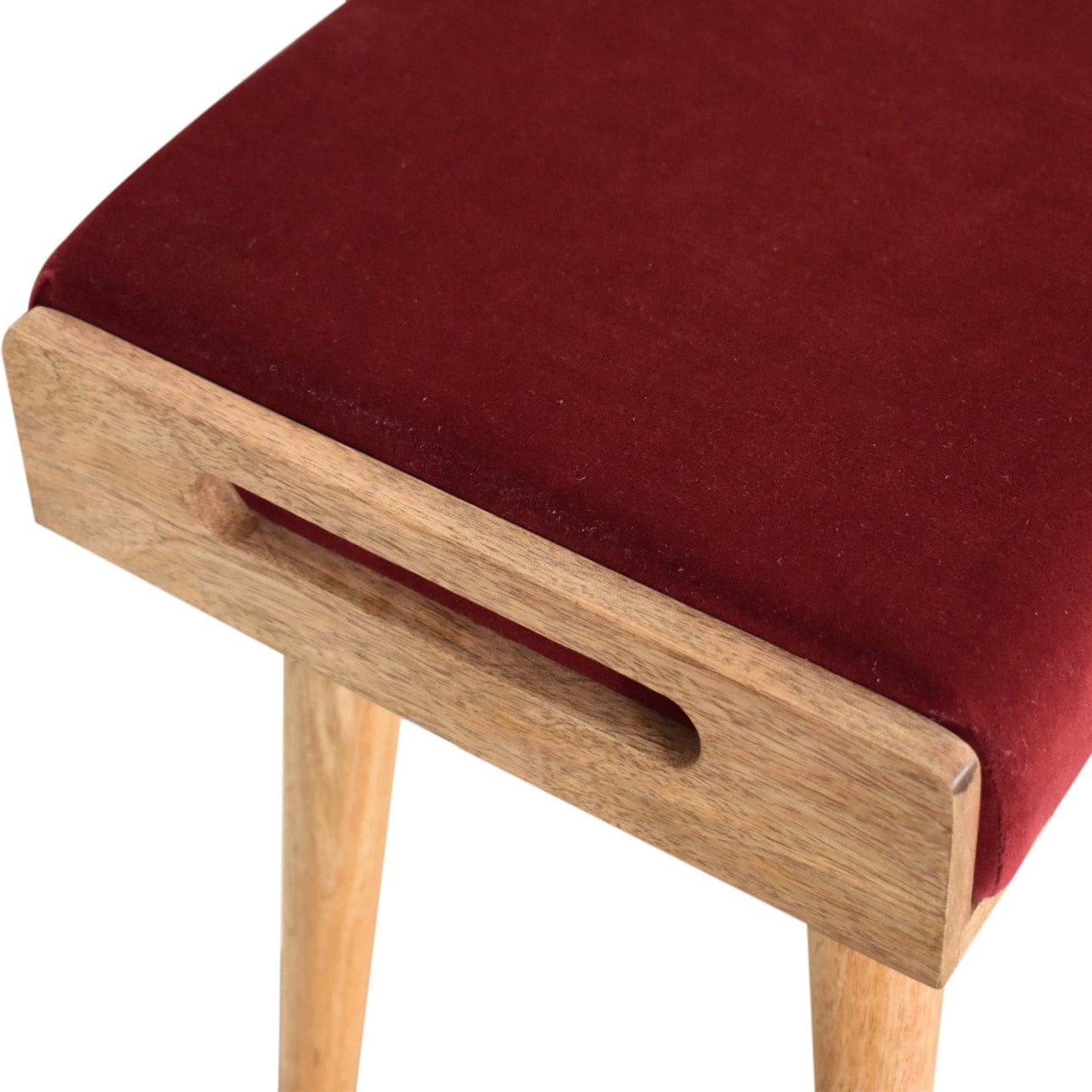 Handcrafted Wine Red Tray Style Footstool - Solid Mango Wood Accent Stool for Living Room - product view 4 showing...