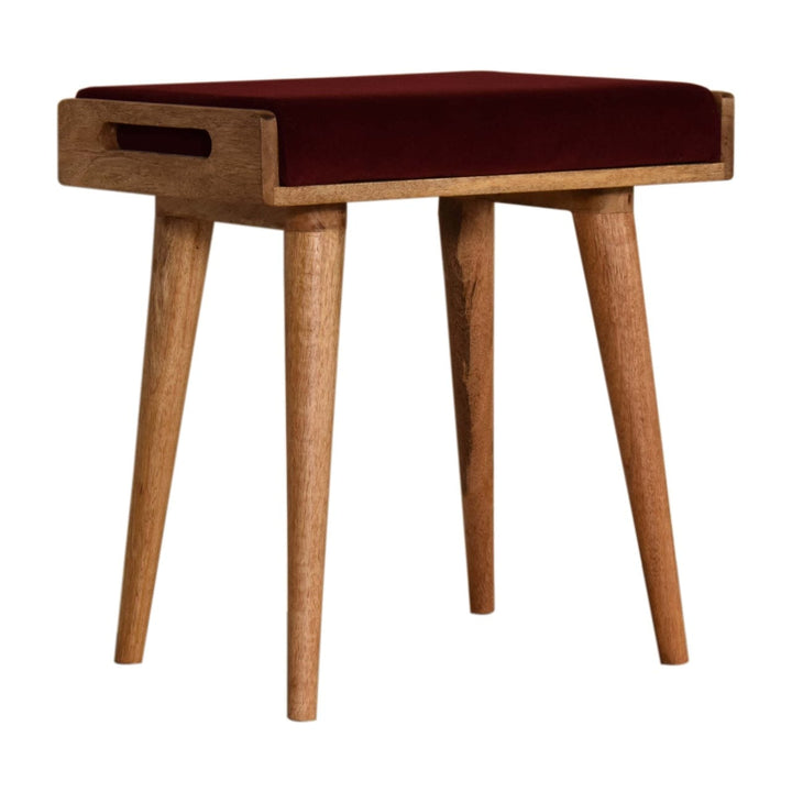 Handcrafted Wine Red Tray Style Footstool - Solid Mango Wood Accent Stool for Living Room - main view showing handcrafted...