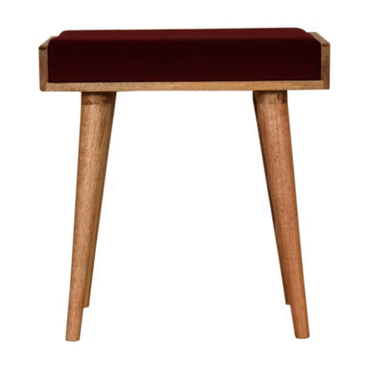 Handcrafted Wine Red Tray Style Footstool - Solid Mango Wood Accent Stool for Living Room - product view 7 showing...