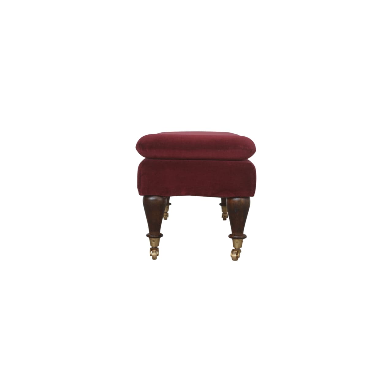 Handcrafted Wine Red Velvet Castor Bench - Solid Mango Wood Seating Furniture for Entryway - product view 7 showing...