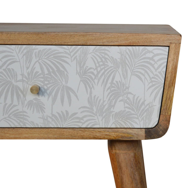 White Trape Nightstand - Solid Mango Wood Bedside Table for Bedroom - product view 3 showing handcrafted solid mango wood...