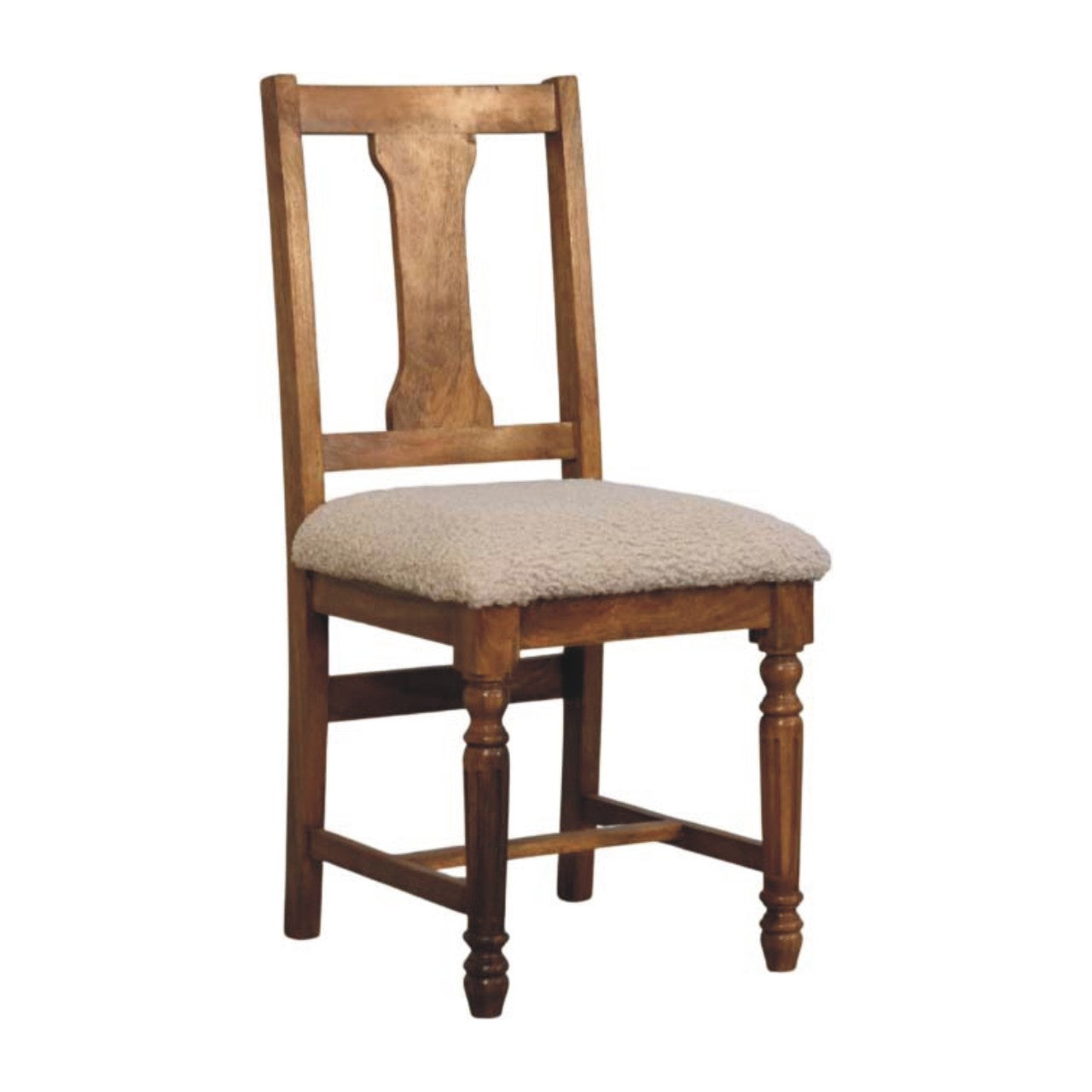 Amber Oak Writing Chair with Turned Legs in Solid Mango Wood - product view 2 showing handcrafted solid mango wood chair
