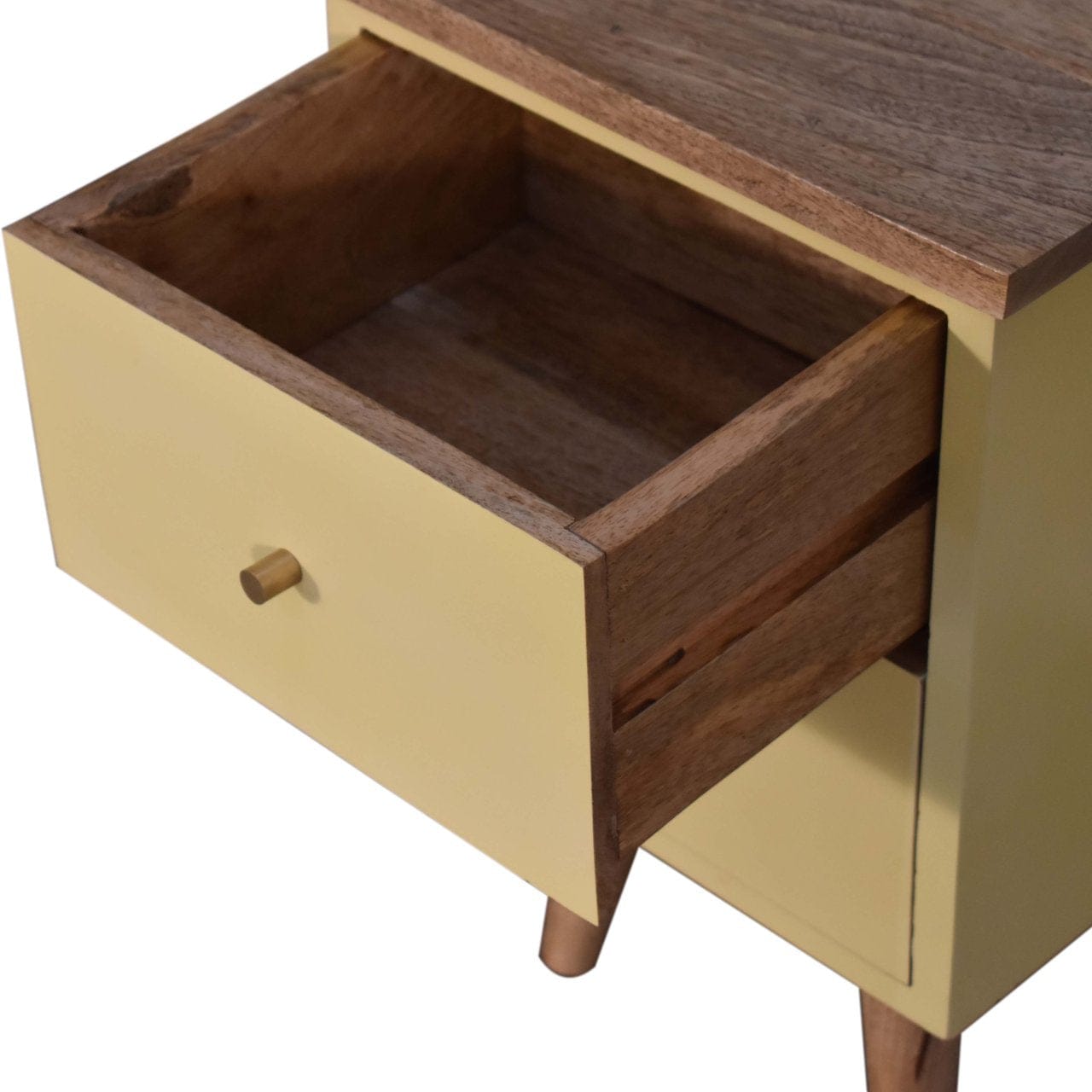 Handcrafted Yellow Hand Painted Nightstand - Solid Mango Wood Bedside Table for Bedroom - product view 6 showing...