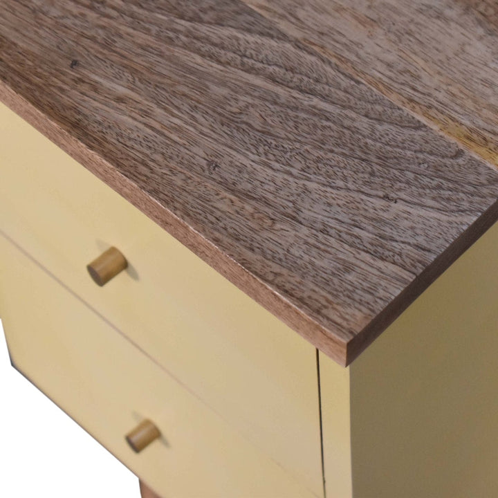 Handcrafted Yellow Hand Painted Nightstand - Solid Mango Wood Bedside Table for Bedroom - product view 5 showing...