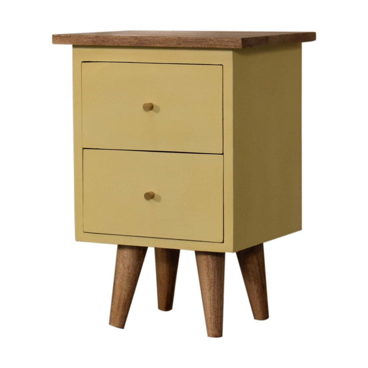 Handcrafted Yellow Hand Painted Nightstand - Solid Mango Wood Bedside Table for Bedroom - product view 3 showing...