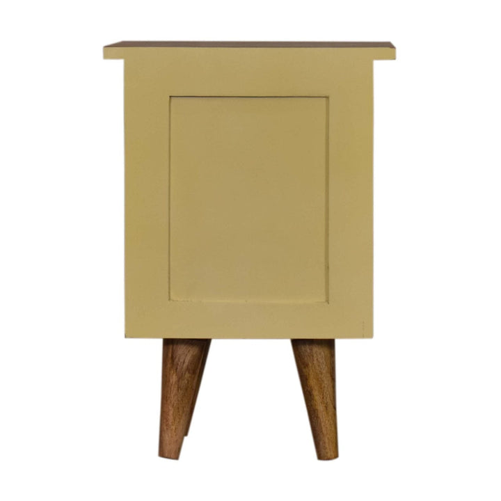 Handcrafted Yellow Hand Painted Nightstand - Solid Mango Wood Bedside Table for Bedroom - product view 9 showing...