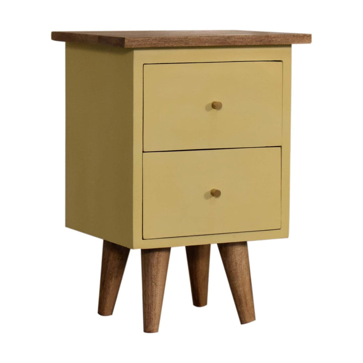 Handcrafted Yellow Hand Painted Nightstand - Solid Mango Wood Bedside Table for Bedroom - product view 2 showing...