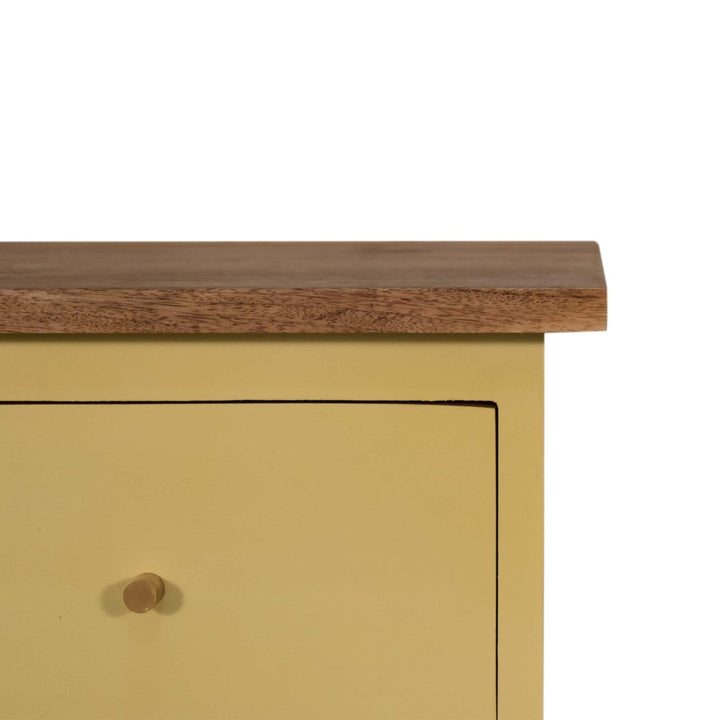 Handcrafted Yellow Hand Painted Nightstand - Solid Mango Wood Bedside Table for Bedroom - product view 4 showing...