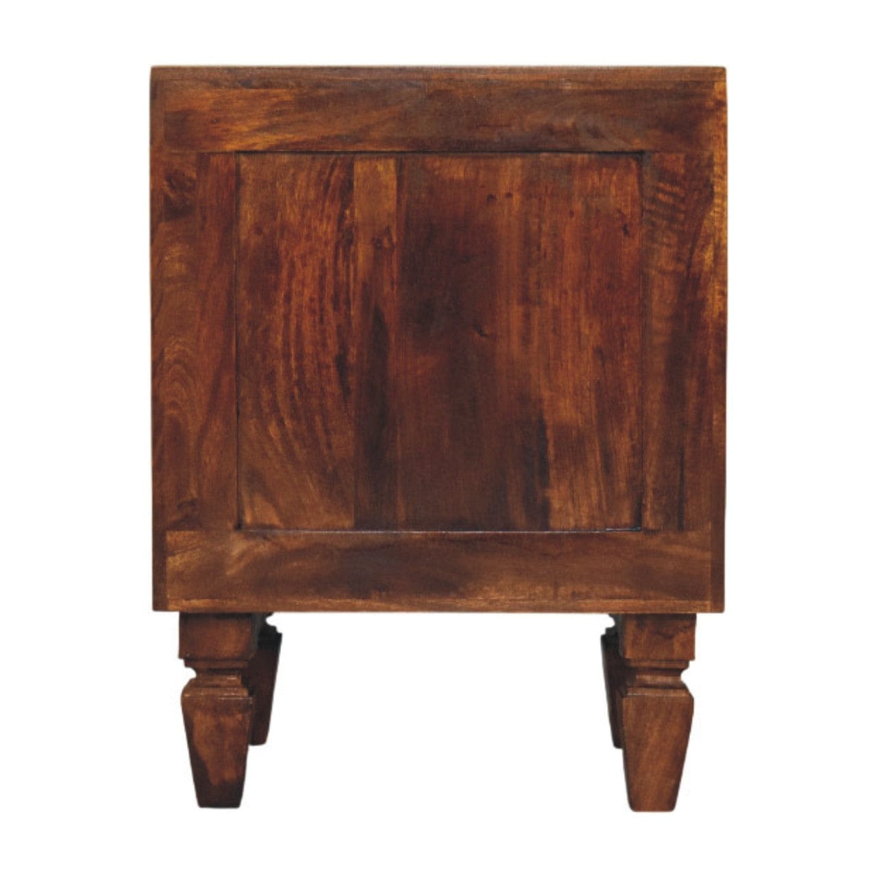 Harper Ribbed Chestnut Bedside Table - Solid Mango Wood Nightstand with Drawers - product view 8 showing handcrafted...