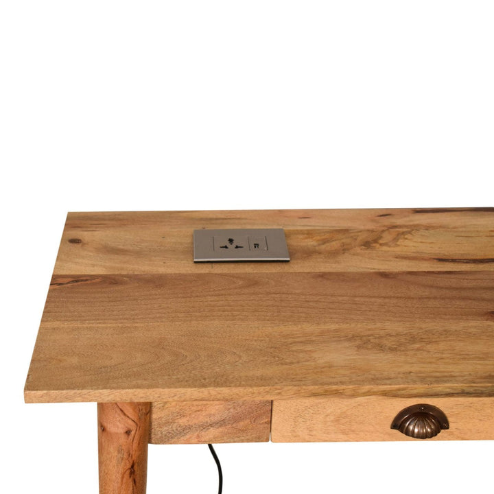 2 Drawer Cable Writing Desk - Solid Mango Wood Writing Table for Home Office - product view 7 showing handcrafted solid...