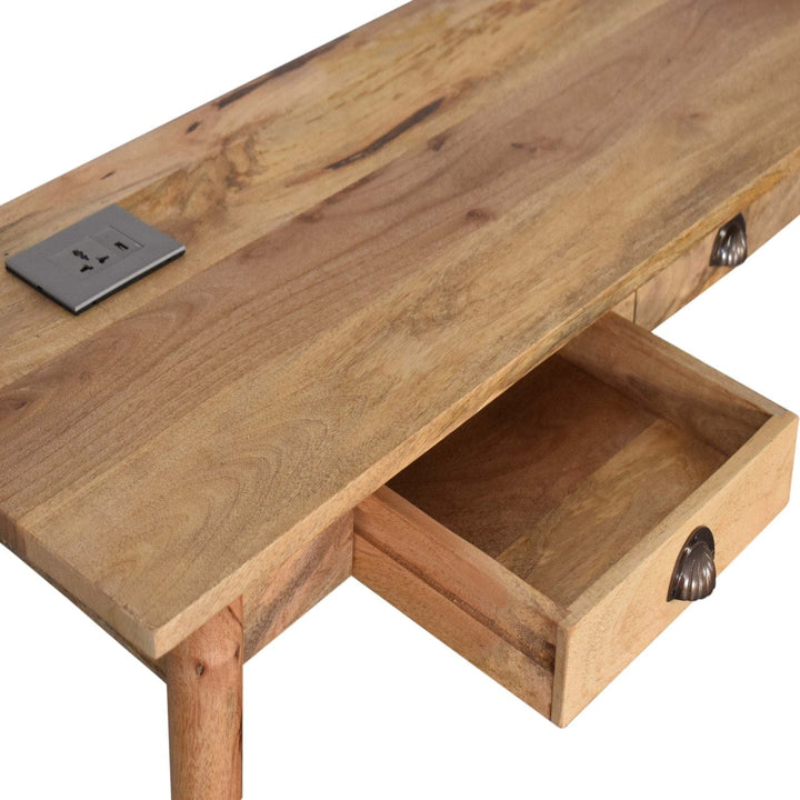 2 Drawer Cable Writing Desk - Solid Mango Wood Writing Table for Home Office - product view 5 showing handcrafted solid...