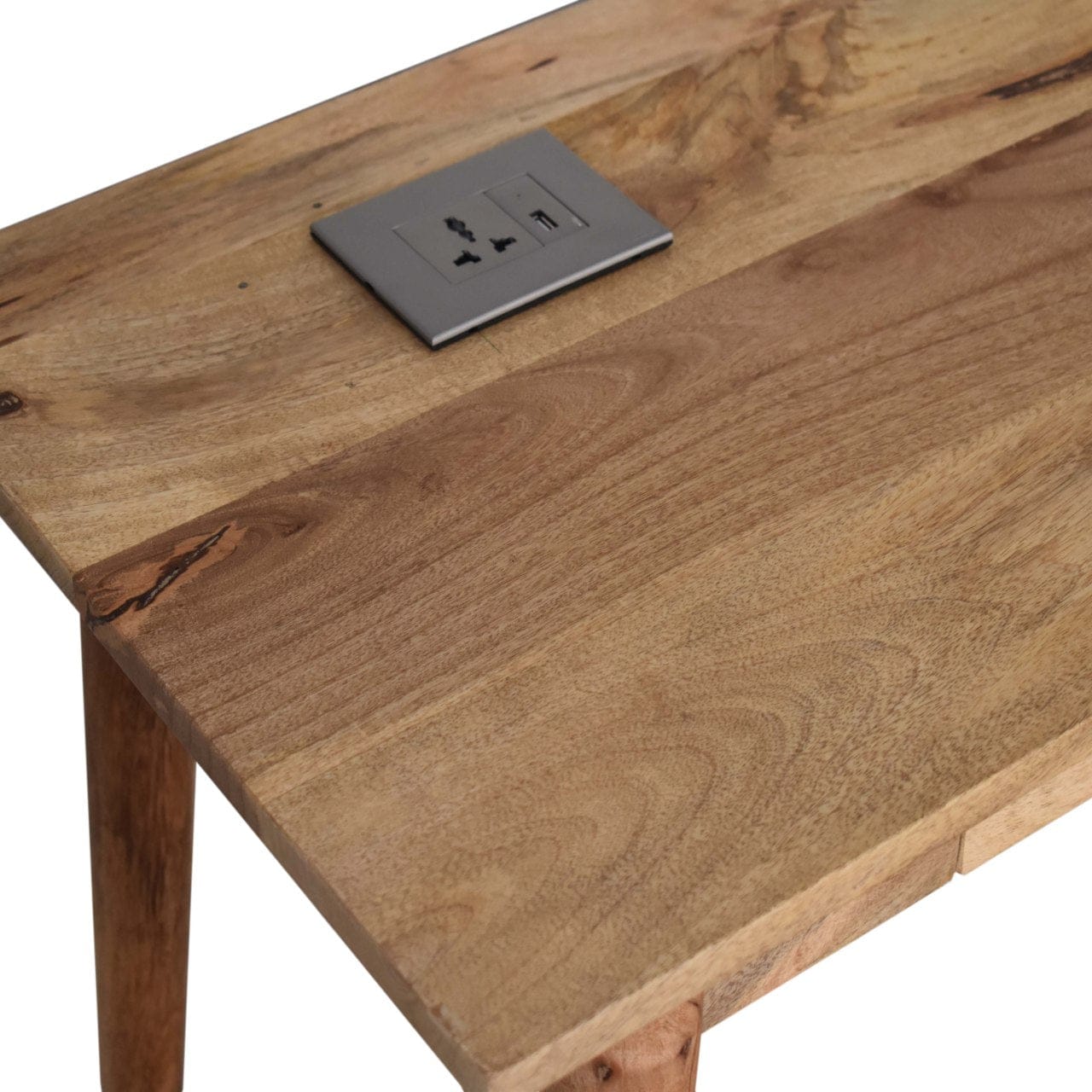 2 Drawer Cable Writing Desk - Solid Mango Wood Writing Table for Home Office - product view 4 showing handcrafted solid...