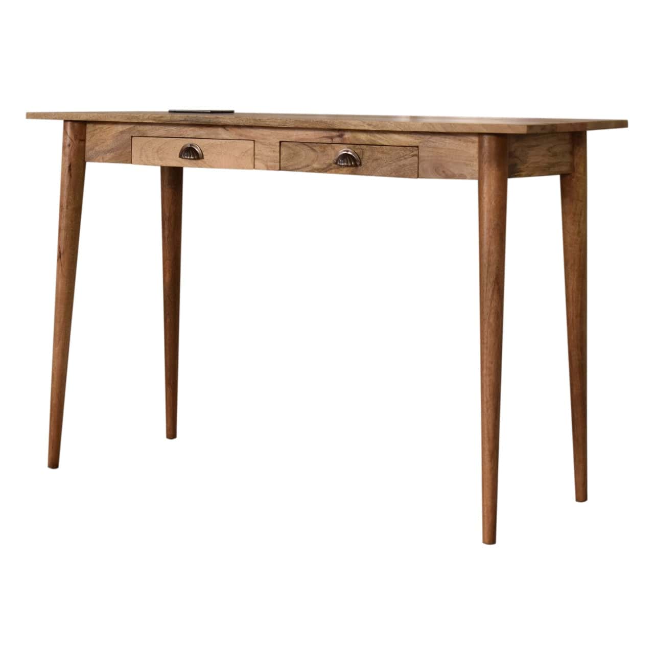 2 Drawer Cable Writing Desk - Solid Mango Wood Writing Table for Home Office - product view 3 showing handcrafted solid...