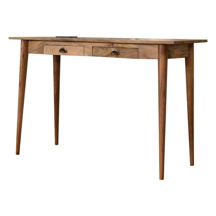 2 Drawer Cable Writing Desk - Solid Mango Wood Writing Table for Home Office - product view 3 showing handcrafted solid...