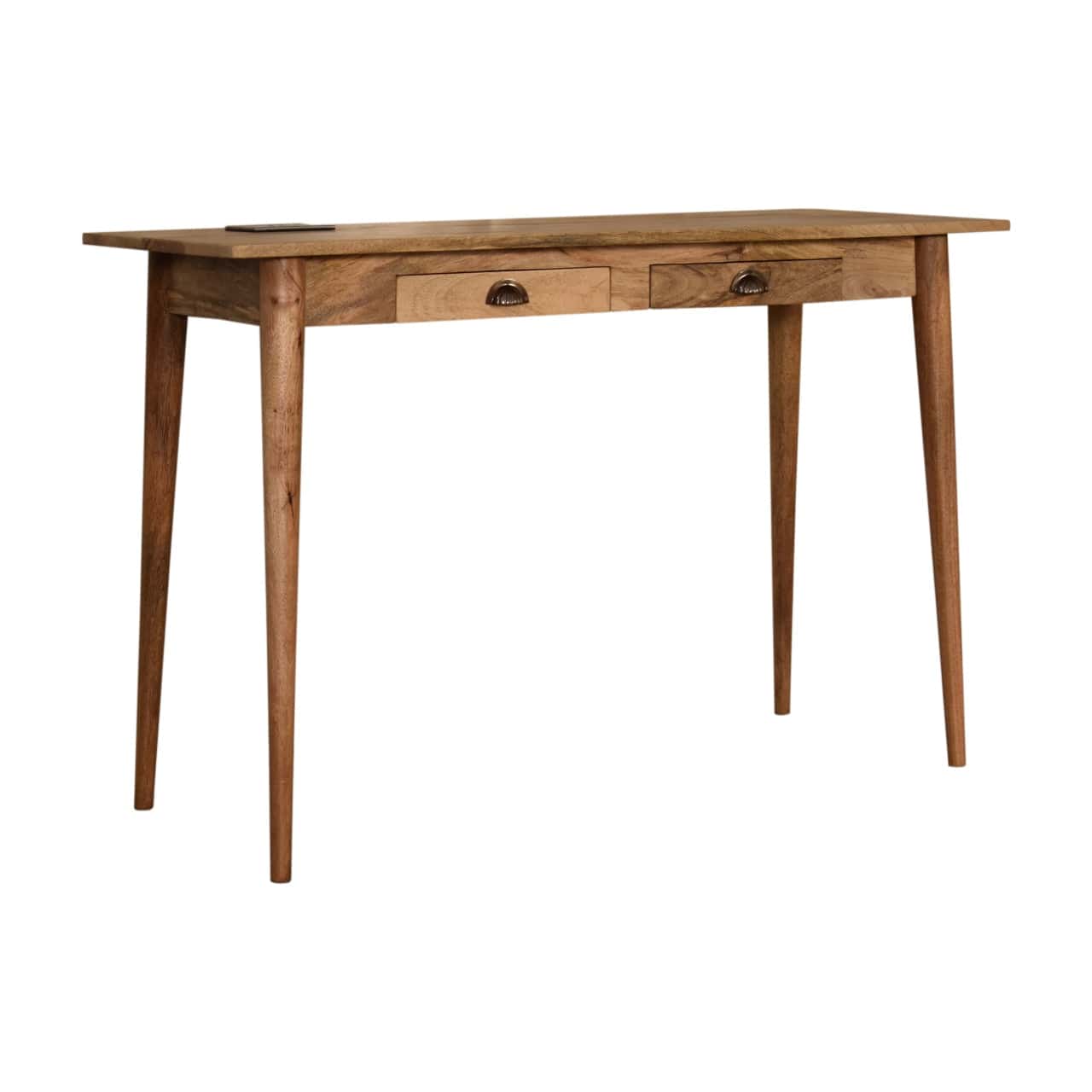 2 Drawer Cable Writing Desk - Solid Mango Wood Writing Table for Home Office - product view 2 showing handcrafted solid...