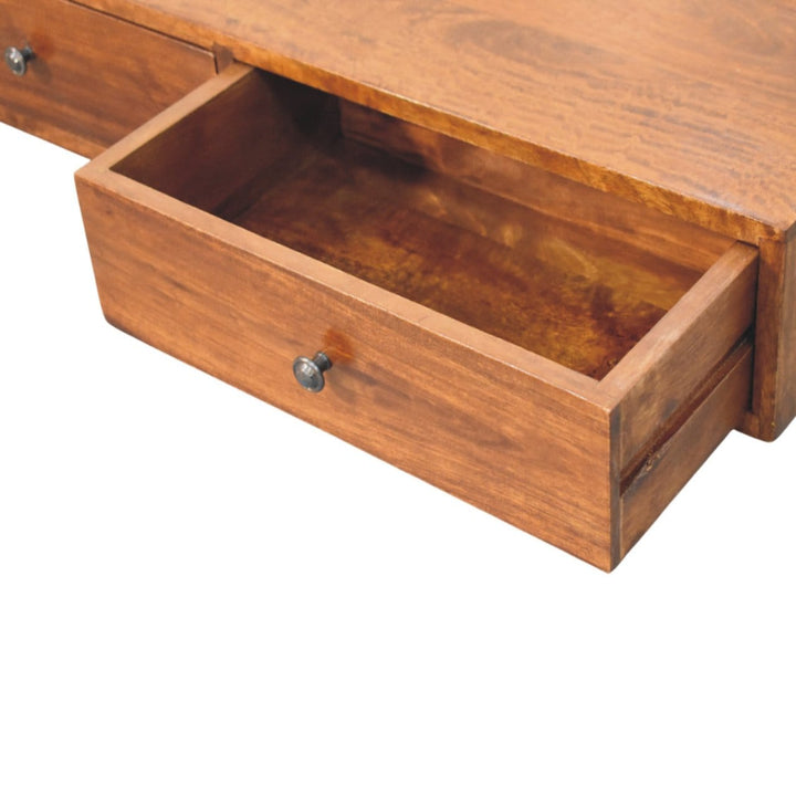 2 Drawer Chestnut Floating Console Table - Entryway & Hallway Table in Solid Mango Wood - product view 7 showing...