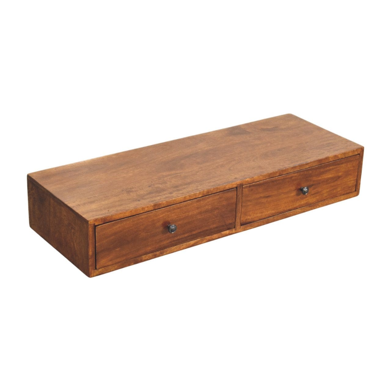 2 Drawer Chestnut Floating Console Table - Entryway & Hallway Table in Solid Mango Wood - product view 4 showing...
