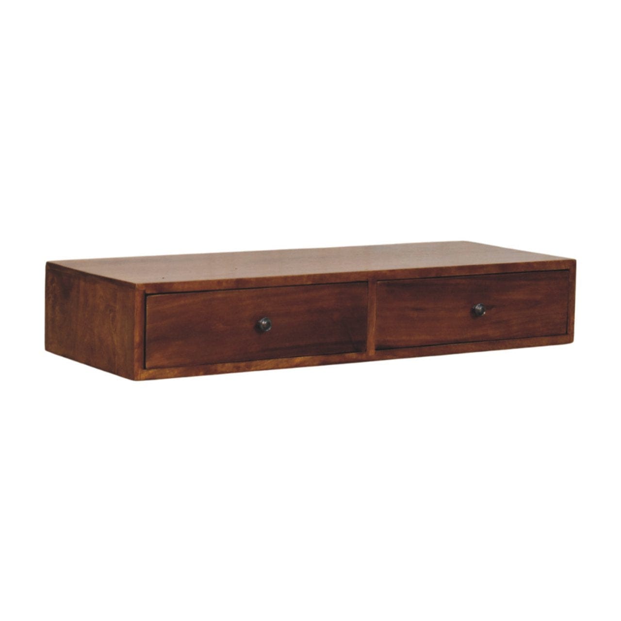 2 Drawer Chestnut Floating Console Table - Entryway & Hallway Table in Solid Mango Wood - product view 3 showing...