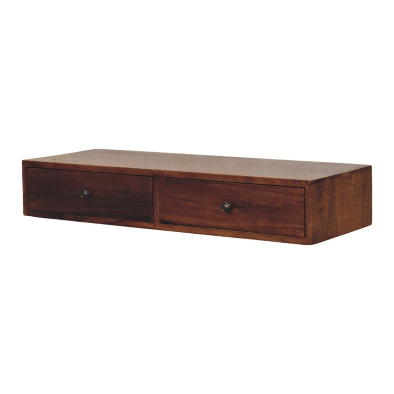 2 Drawer Chestnut Floating Console Table - Entryway & Hallway Table in Solid Mango Wood - product view 2 showing...