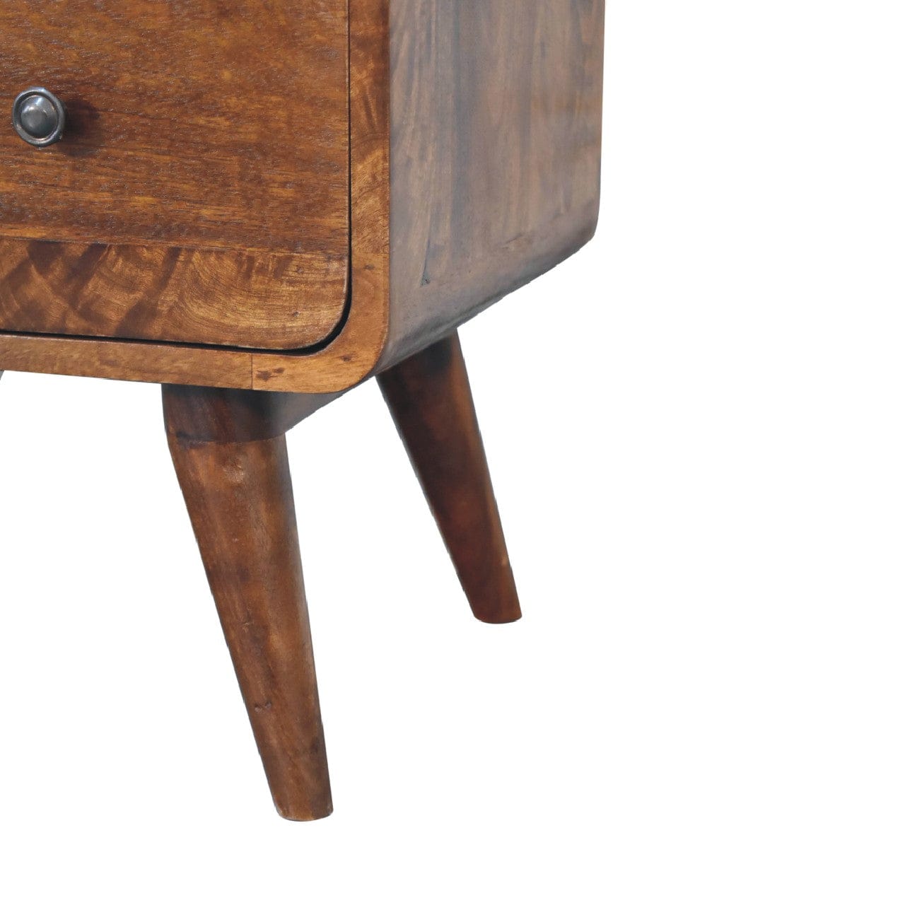 2 Drawer Curved Chestnut Dresser - Solid Mango Wood Storage Chest for Bedroom - product view 8 showing handcrafted solid...