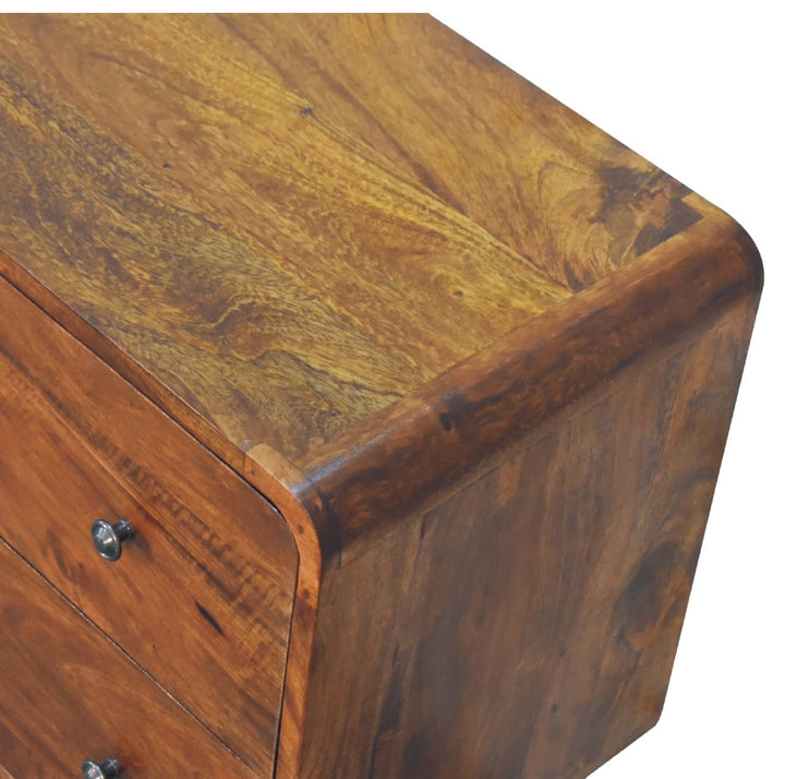 2 Drawer Curved Chestnut Dresser - Solid Mango Wood Storage Chest for Bedroom - product view 6 showing handcrafted solid...
