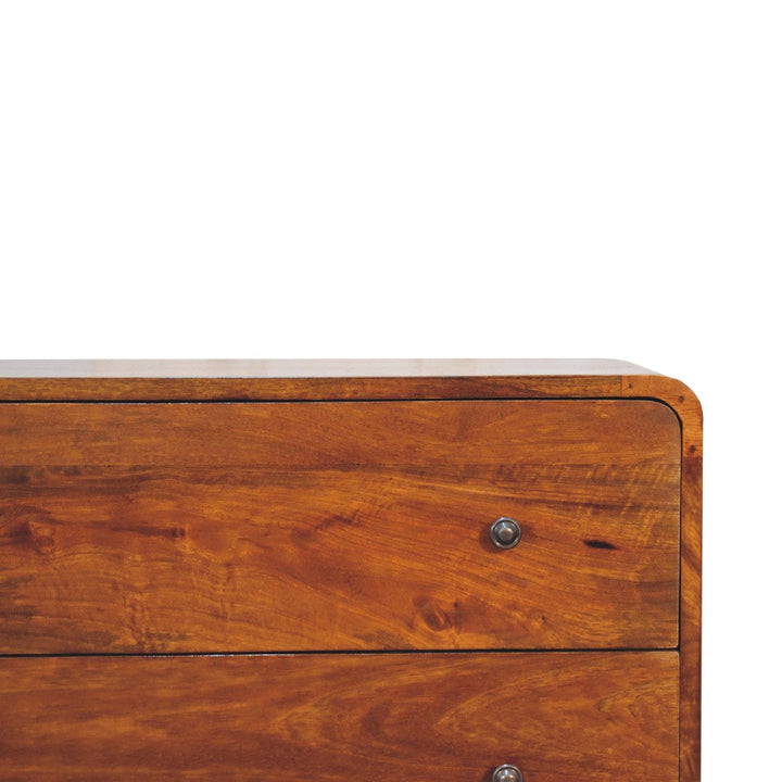 2 Drawer Curved Chestnut Dresser - Solid Mango Wood Storage Chest for Bedroom - product view 5 showing handcrafted solid...