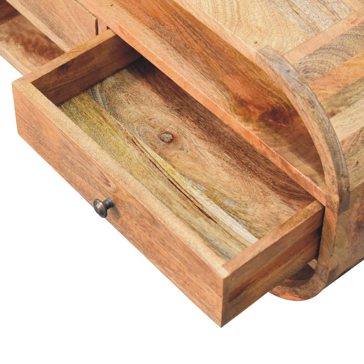 2 Drawer Curved Edge TV Stand - Solid Mango Wood Entertainment Center for Living Room - product view 6 showing...