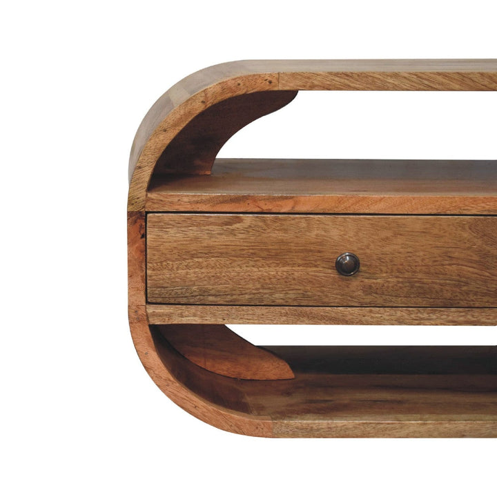 2 Drawer Curved Edge TV Stand - Solid Mango Wood Entertainment Center for Living Room - product view 4 showing...