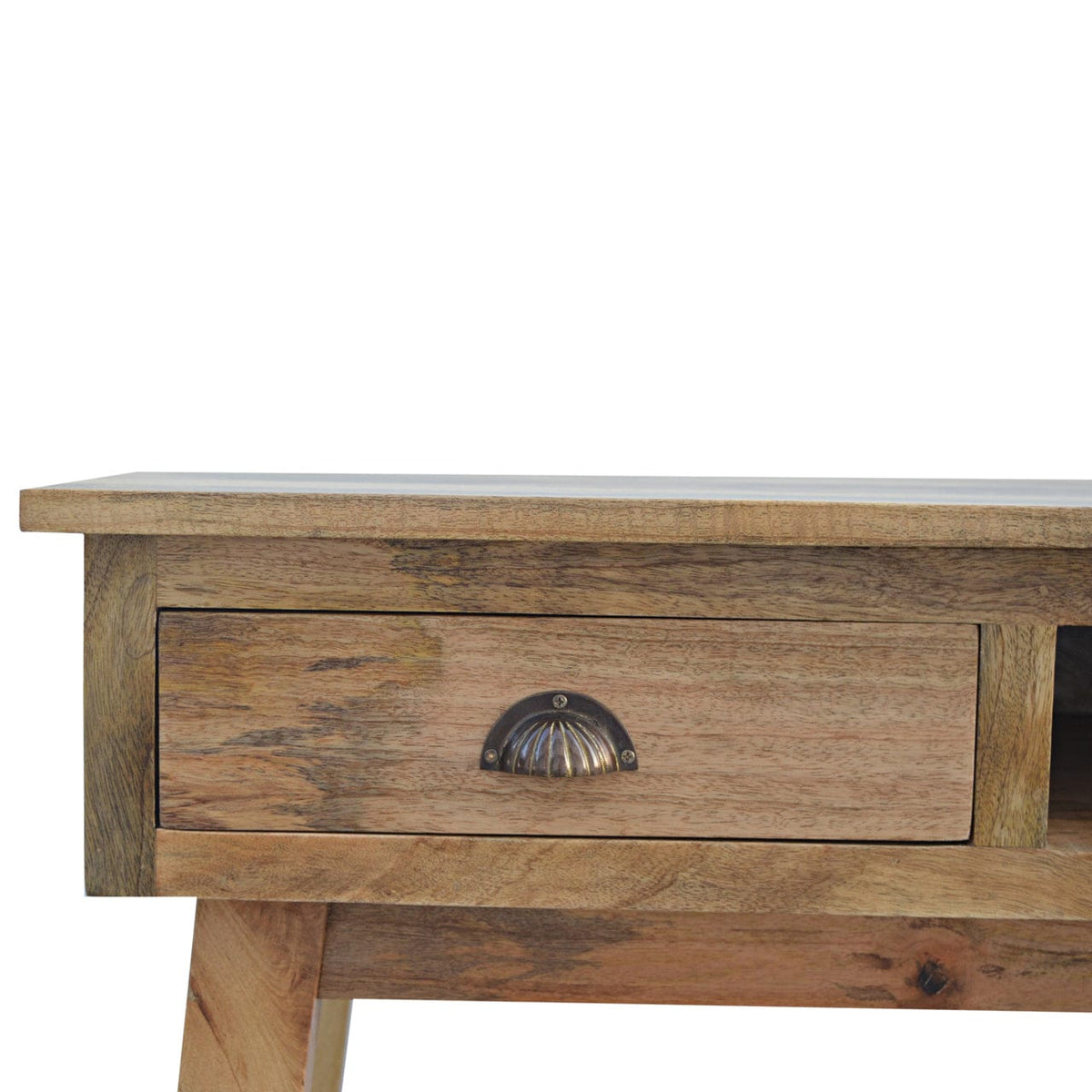 2 Drawer Shell Writing Desk - Solid Mango Wood Writing Table for Home Office - product view 3 showing handcrafted solid...