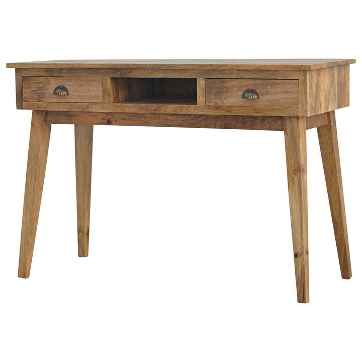 2 Drawer Shell Writing Desk - Solid Mango Wood Writing Table for Home Office - product view 2 showing handcrafted solid...