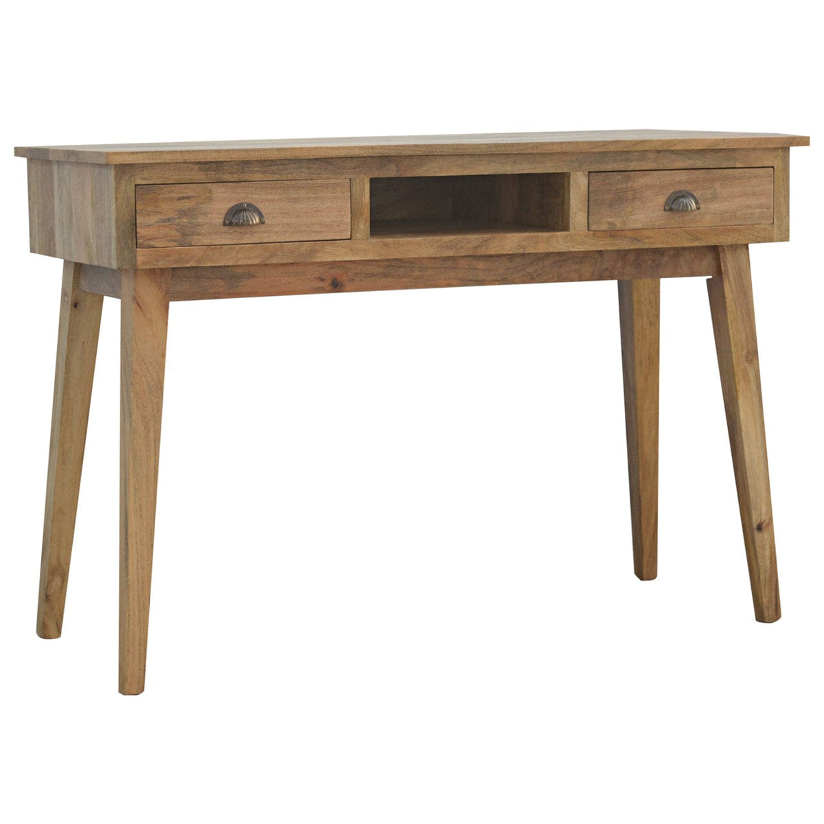2 Drawer Shell Writing Desk - Solid Mango Wood Writing Table for Home Office - main view showing handcrafted solid mango...