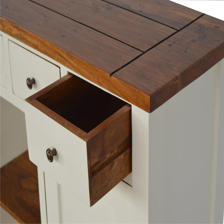 2 Tone Kitchen Unit in Solid Mango Wood - product view 4 showing handcrafted solid mango wood furniture