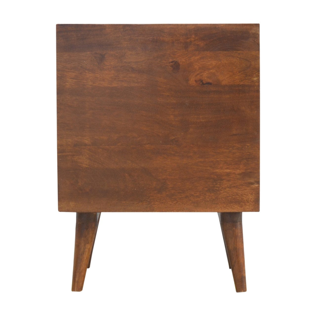 3 Drawer Brass Chevron Nightstand - Solid Mango Wood Bedside Table for Bedroom - product view 8 showing handcrafted solid...