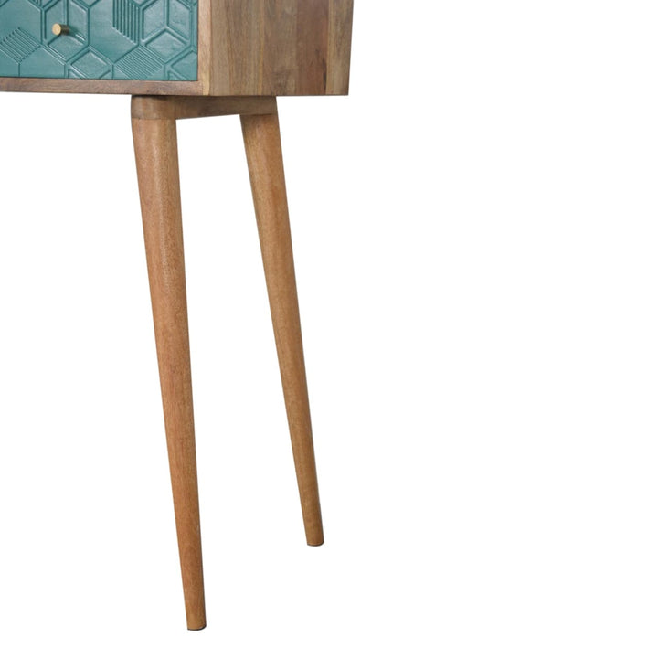 Acadia Teal and White Console Table - Solid Mango Wood Hallway Console for Entryway - product view 7 showing handcrafted...