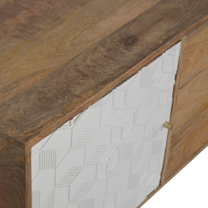 Acadia White Sideboard - Solid Mango Wood Buffet Cabinet for Dining Room - product view 4 showing handcrafted solid mango...