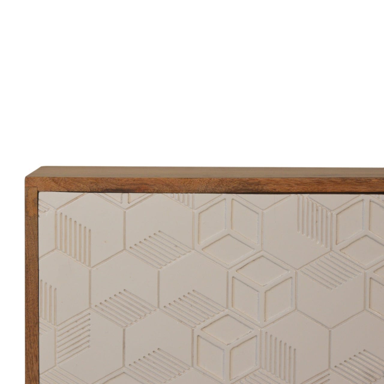 Acadia White Sideboard - Solid Mango Wood Buffet Cabinet for Dining Room - product view 3 showing handcrafted solid mango...