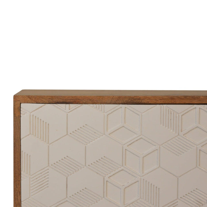 Acadia White Sideboard - Solid Mango Wood Buffet Cabinet for Dining Room - product view 3 showing handcrafted solid mango...