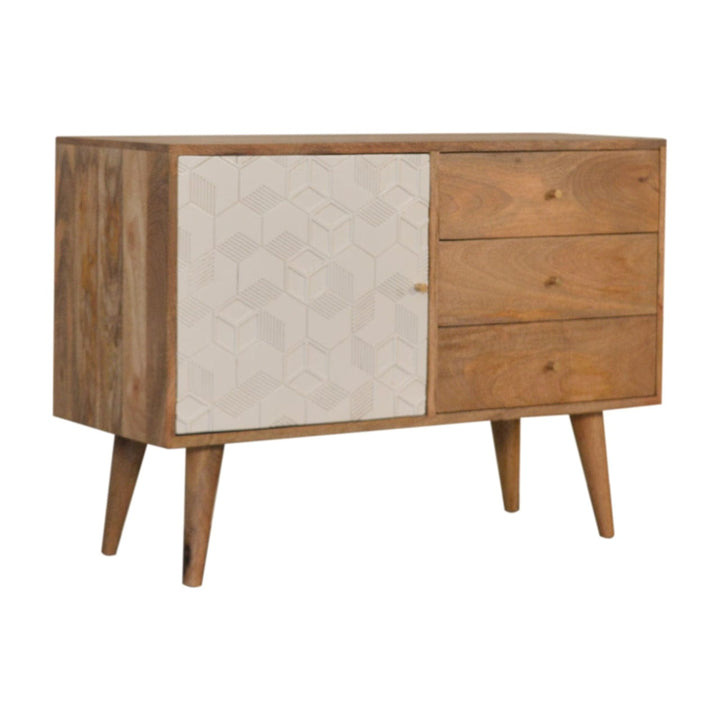Acadia White Sideboard - Solid Mango Wood Buffet Cabinet for Dining Room - main view showing handcrafted solid mango wood...