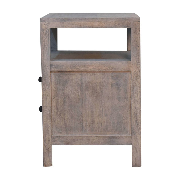 Acid Wash 2 Drawer Open Nightstand - Solid Mango Wood Bedside Table for Bedroom - product view 9 showing handcrafted...