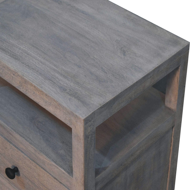 Acid Wash 2 Drawer Open Nightstand - Solid Mango Wood Bedside Table for Bedroom - product view 6 showing handcrafted...