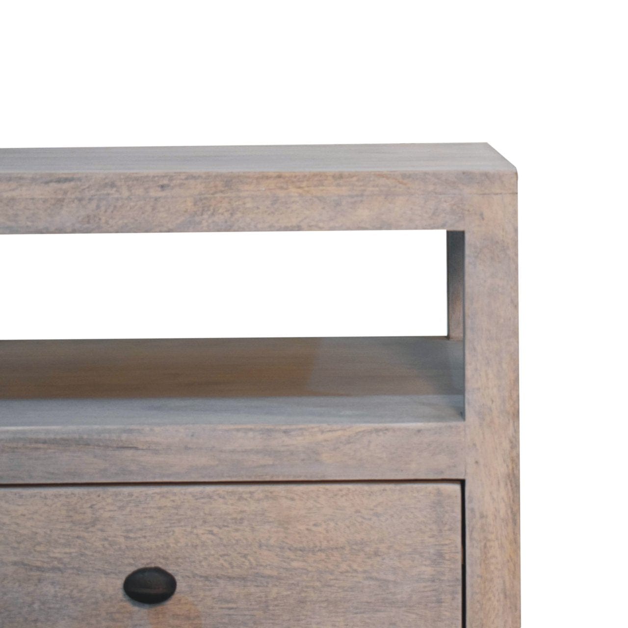 Acid Wash 2 Drawer Open Nightstand - Solid Mango Wood Bedside Table for Bedroom - product view 5 showing handcrafted...