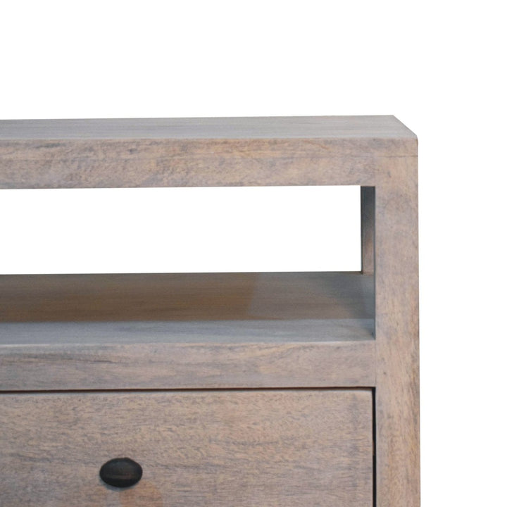 Acid Wash 2 Drawer Open Nightstand - Solid Mango Wood Bedside Table for Bedroom - product view 5 showing handcrafted...
