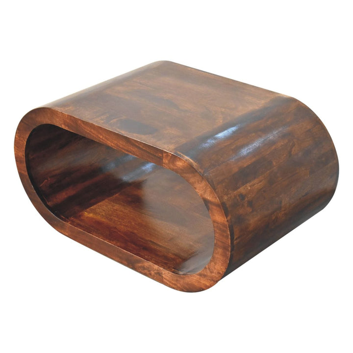 Amaya California Walnut Coffee Table - Solid Mango Wood Center Table for Living Room - product view 6 showing handcrafted...
