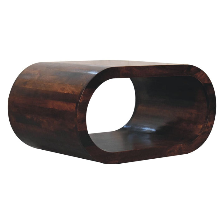 Amaya California Walnut Coffee Table - Solid Mango Wood Center Table for Living Room - product view 4 showing handcrafted...