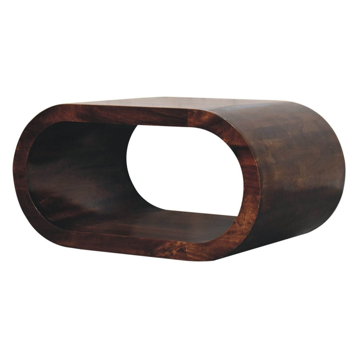 Amaya California Walnut Coffee Table - Solid Mango Wood Center Table for Living Room - product view 3 showing handcrafted...